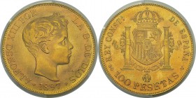 Espagne
 Gouvernement de Franco (1939-1975)
 100 pesetas or - 1897 SG V étoiles « 19 » « 62 » « 1962 » 
 Pratiquement FDC - PCGS MS 64
 1.200 / 1....