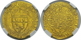 France
 Charles VI (1380-1422)
 Ecu d’or à la couronne - 1ère émission (11 mars 1385). 
 Exemplaire d’une qualité remarquable.
 Pratiquement FDC -...