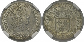 France
 Louis XIII (1610-1643)
 1/4 d’écu 2ème poinçon de Warin - 1642 A point Paris. 
 Superbe - NGC AU 58
 200 / 300