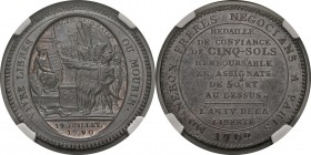 France
 Constitution (1791-1792) 
 Monneron de 5 sols - 1792 An IV. 
 Très rare dans cette qualité.
 Pratiquement FDC - NGC MS 63 BN
 300 / 500