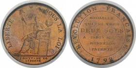 France
 Constitution (1791-1792)
 Monneron de 2 sols à la Liberté assise - 1792 An IV. 
 Qualité exceptionnelle.
 FDC - NGC MS 65 RD
 200 / 300...
