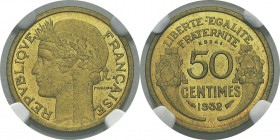 France
 IIIème République (1871-1940) 
 Essai du 50 centimes Morlon - 1932 
 Sans raisin et sans fruit.
 Très rare.
 FDC - NGC MS 65
 300 / 400...