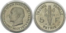 France
 Etat Français (1940-1944)
 5 francs Pétain - 1941 - Essai.
 « Queue » du 5 effilée.
 FDC - PCGS SP 65
 300 / 400