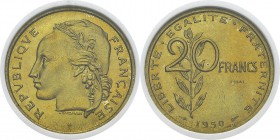 France
 IVème République (1947-1959)
 Essai du 20 francs du concours - 1950 - Guzman. 
 Rare - 1200 exemplaires.
 FDC Exceptionnel - NGC MS 66
 8...
