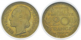 France
 IVème République (1947-1959)
 Essai du 20 francs du concours - 1950 - Morlon. 
 Rare - 1200 exemplaires.
 FDC - NGC MS 65
 80 / 120