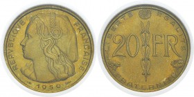 France
 IVème République (1947-1959)
 Essai du 20 francs du concours - 1950 - Simon. 
 Rare - 1200 exemplaires.
 FDC Exceptionnel - NGC MS 66
 10...