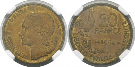 France
 IVème République (1947-1959)
 20 francs Guiraud - 1954 B Beaumont-le-Roger.
 Très rare et magnifique exemplaire.
 Pratiquement FDC - NGC M...