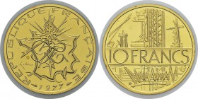France
 Vème République (1959 à nos jours) 
 Piéfort en or du 10 francs Mathieu - 1977 
 43 exemplaires.
 Frappe d’Epreuve - NGC PF 66
 1.500 / 1...