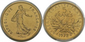 France
 Vème République (1959 à nos jours) 
 Piéfort en or du 5 francs Semeuse - 1972 
 200 exemplaires.
 Frappe d’Epreuve - PCGS SP 67
 1.400 / ...