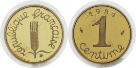 France
 Vème République (1959 à nos jours)
 Coffret de la Monnaie de Paris contenant un piéfort en or du 1 centime Epi - 1984
 Dans son sachet scel...
