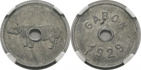 Gabon
 Monnaie au rhinocéros - 1929 
 D’une insigne rareté.
 Superbe - NGC AU 58
 2.800 / 3.200