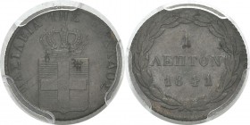 Grèce
 Othon (1832-1862)
 1 lepton - 1841 Vienne ou Athènes. 
 Année rare.
 TTB à superbe - PCGS XF 45
 150 / 250