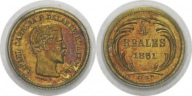 Guatemala
 République (1821 à nos jours) 
 4 réales or - 1861 R.
 Superbe - PCGS AU 58
 80 / 120