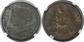 Guatemala
 République (1821 à nos jours)
 Epreuve du 4 réales - 1895 H Heaton (Birmingham). 
 Tranche striée - Frappe monnaie.
 Rarissime.
 Exemp...