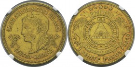 Honduras
 République (1839 à nos jours) 
 20 pesos or - 1895/88
 D’une infinie rareté - 2 exemplaires connus.
 Frappé au poids et titre d’un 100 f...