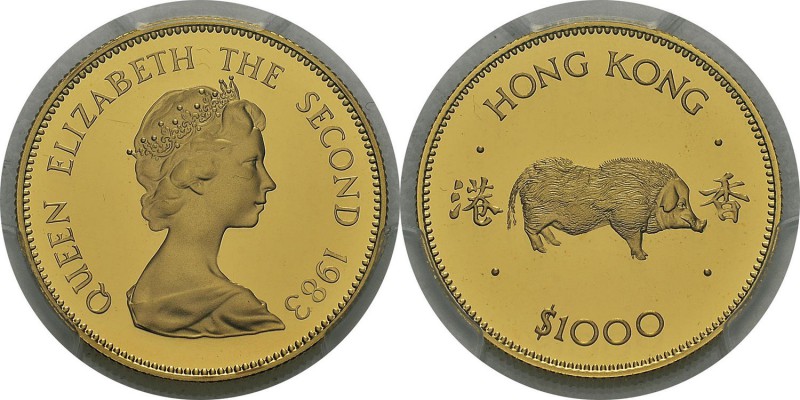 Hong-Kong
 Elisabeth II (1952-1997)
 Epreuve sur flan bruni du 1000 dollars or...