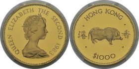 Hong-Kong
 Elisabeth II (1952-1997)
 Epreuve sur flan bruni du 1000 dollars or - 1983
 Année du cochon.
 Flan Bruni - PCGS PR 67 DEEP CAMEO
 600 ...