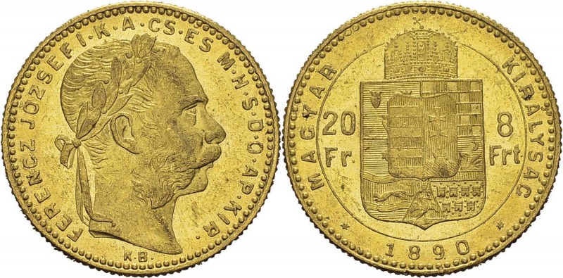 Hongrie
 François-Joseph (1848-1916)
 20 francs / 8 forint or «Fiume» - 1890 K...