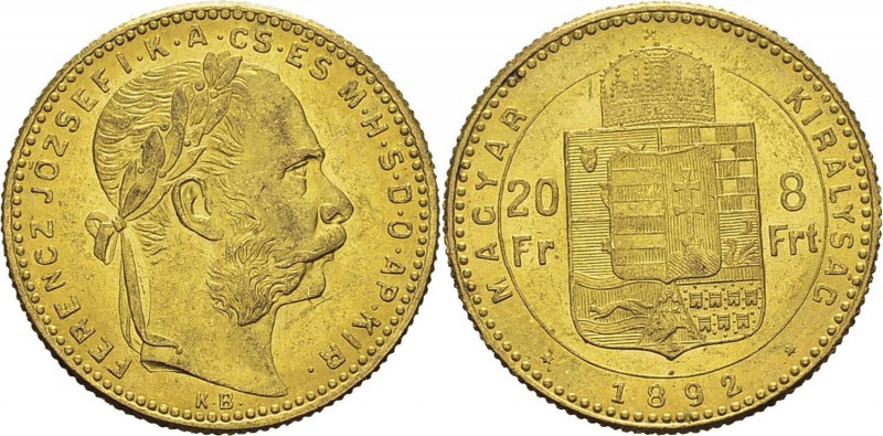 Hongrie
 François-Joseph (1848-1916)
 20 francs / 8 forint or «Fiume» - 1892 K...