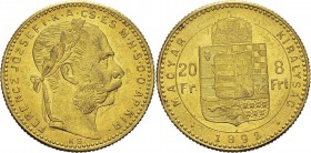 Hongrie
 François-Joseph (1848-1916)
 20 francs / 8 forint or «Fiume» - 1892 KB Kremnitz.
 Magnifique exemplaire.
 Pratiquement FDC
 250 / 350