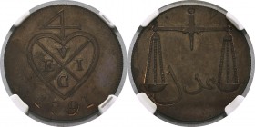 Inde
 Présidence de Bombay Compagnie des Indes Orientales
 Epreuves en cuivre sur flans brunis des 2, 1 1/2, 1 et 1/2 pice - 1791
 Flan Bruni - NGC...