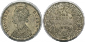 Inde
 Victoria (1837-1901)
 1 roupie - 1862 Calcutta - Buste B, revers II, perles 0/0. 
 Superbe à FDC - PCGS MS 62
 80 / 120