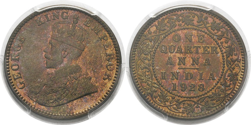 Inde
 Georges V (1910-1936)
 1/4 d’anna - 1928 Calcutta. 
 FDC - PCGS MS 65 R...