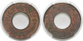 Inde
 Georges VI (1936-1952)
 1 pice - 2ème type - 1943 Bombay - Gros point.
 FDC - PCGS MS 65 RD
 50 / 70