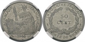 Indochine
 Essai du 50 cent. - 1946 Paris. 
 Superbe à FDC - NGC MS 62
 100 / 150