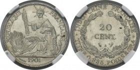 Indochine
 20 cent. - 1901 A Paris.
 Superbe à FDC - NGC MS 62
 50 / 100