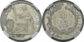 Indochine
 20 cent.- 1914 A Paris. 
 D'une qualité remarquable.
 FDC - NGC MS 65
 100 / 200