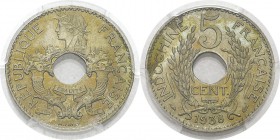 Indochine
 5 cent. maillechort - 1938 Paris. 
 D'une qualité exceptionnelle.
 FDC Exceptionnel - PCGS MS 67
 100 / 200