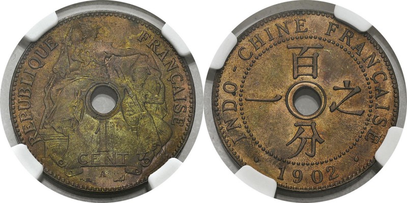 Indochine
 1 cent. - 1902 A Paris.
 Pratiquement FDC - NGC MS 64 RB
 100 / 15...
