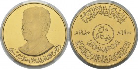 Irak
 République (1377 AH / 1968 à nos jours) 
 50 dinars or - 1400 AH / 1980
 Très rare.
 Flan Bruni - PCGS PR 64 DEEP CAMEO
 800 / 900