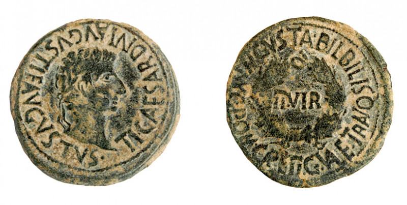 COLECCIÓN CORES. BILBILIS. TIBERIO. As. A/ Cabeza laureada a der.; TI CAESAR DIV...