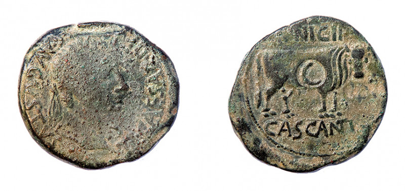 COLECCIÓN CORES. CASCANTUM. TIBERIO. As. A/ Cabeza laureada a der.; TI CAESAR DI...