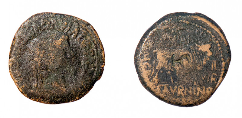 COLECCIÓN CORES. CALAGURRIS. TIBERIO. As. A/ Cabeza laureada a der.; TI AVGVS DI...