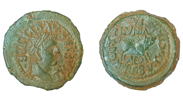 COLECCIÓN CORES. CLUNIA. TIBERIO. Semis. A/ Cabeza laureada a der.; TI CAESAR AV...