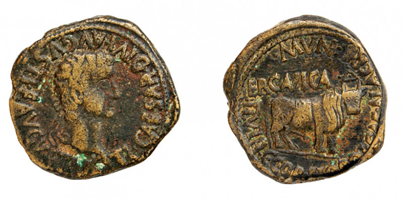 COLECCIÓN CORES. ERCAVICA. TIBERIO. As. A/ Cabeza laureada a der.; TI CAESAR DIV...