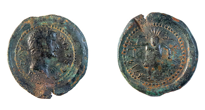 COLECCIÓN CORES. EBUSUS. TIBERIO. Semis. A/ Cabeza a der.; TI CAESAR AVG P P. R/...