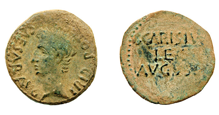 COLECCIÓN CORES. EMERITA. AUGUSTO. As (25-23 a.C.). A/ Cabeza a izq.; CAESAR AVG...
