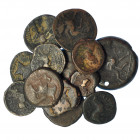 HISPANIA ANTIGUA. Lote de 13 monedas de Castulo: doble, ases (5), semises (7). BC+/MBC-. Una de ellas con agujero.