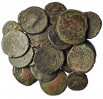HISPANIA ANTIGUA. Lote de 19 monedas de Obulco: as sextantal, as de 10 monedas en libra, doble, as uncial, unidad, 10 ases diferentes y 4 semis difere...