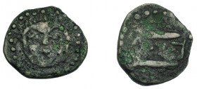 HISPANIA ANTIGUA. ASIDO. Semis. A/ Cabeza frontal de Melkart con leonté. R/ Dos atunes a der., en medio b'b'l. AE 3,49 g. 20,5 mm. I-155. ACIP-920. BC...