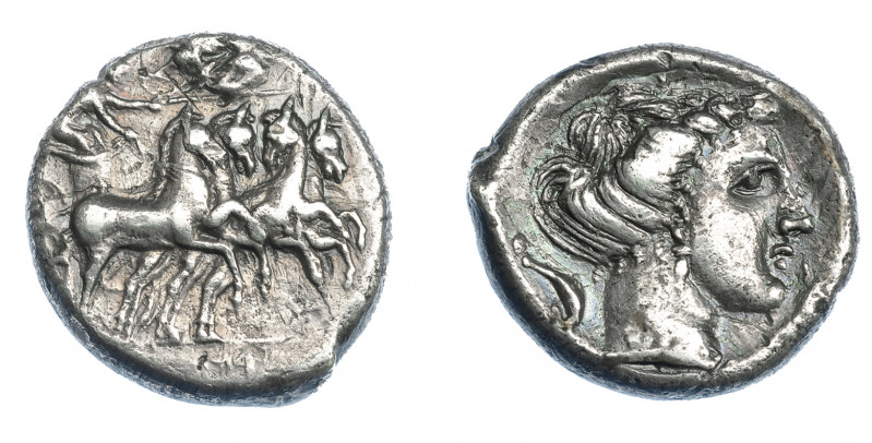 GRECIA ANTIGUA. SICILIA. Lilibea. Tetradracma (330-305 a.C.). A/ Auriga en cuadr...