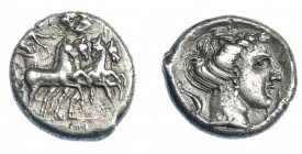 GRECIA ANTIGUA. SICILIA. Lilibea. Tetradracma (330-305 a.C.). A/ Auriga en cuadriga a der., encima Nike coronándola; en exergo ley. púnica. R/ Cabeza ...