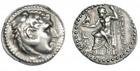 GRECIA ANTIGUA. MACEDONIA. A nombre de Alejandro III. Mileto. Tetradracma (190-150 a.C.). A/ Cabeza de Alejandro con leonté a der. R/ Zeus entronizado...