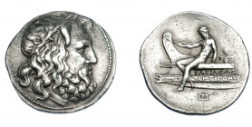 GRECIA ANTIGUA. MACEDONIA. Antígonos III Doson. Tetradracma (229-221 a.C). A/ Cabeza de Poseidón a der. R/ Apolo desnudo, sentado sobre proa a izq., d...