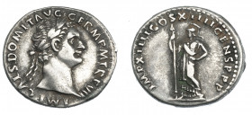 IMPERIO ROMANO. DOMICIANO. Denario. Roma (88-89 d.C.). A/ Busto laureado a der. R/ Minerva con cetro a izq.; IMP XIIII COS XIIII CENS PPP. AR 3,36 g. ...