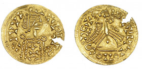 REINO VISIGODO. LEOVIGILDO. Tremissis. AU 1,24 g. 21 mm. CNV-24. Cospel abierto. EBC. Rarísima.
